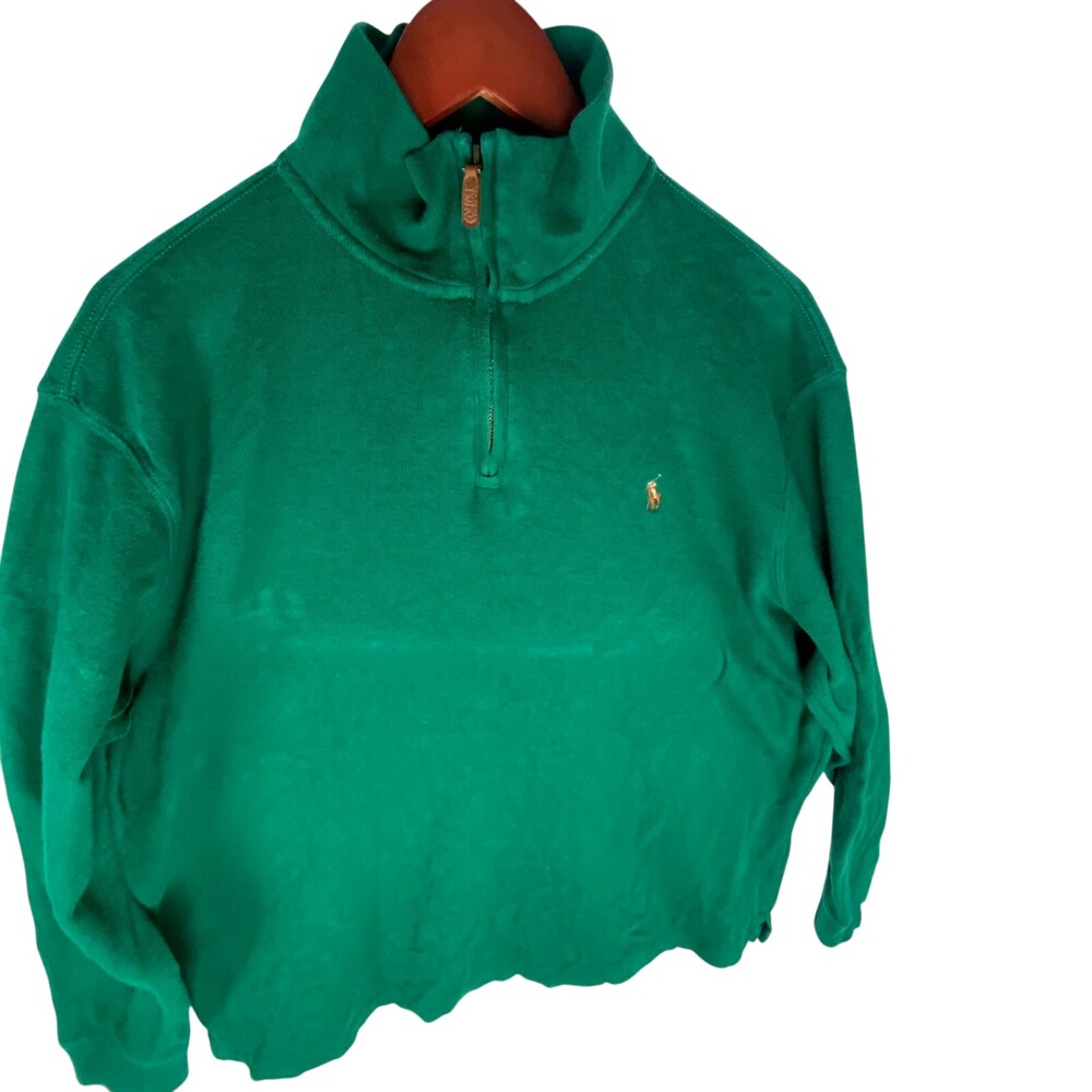 Polo Ralph Lauren Estate Rib Sweatshirt Men XL Green Mock Half-Zip Flesh Pony